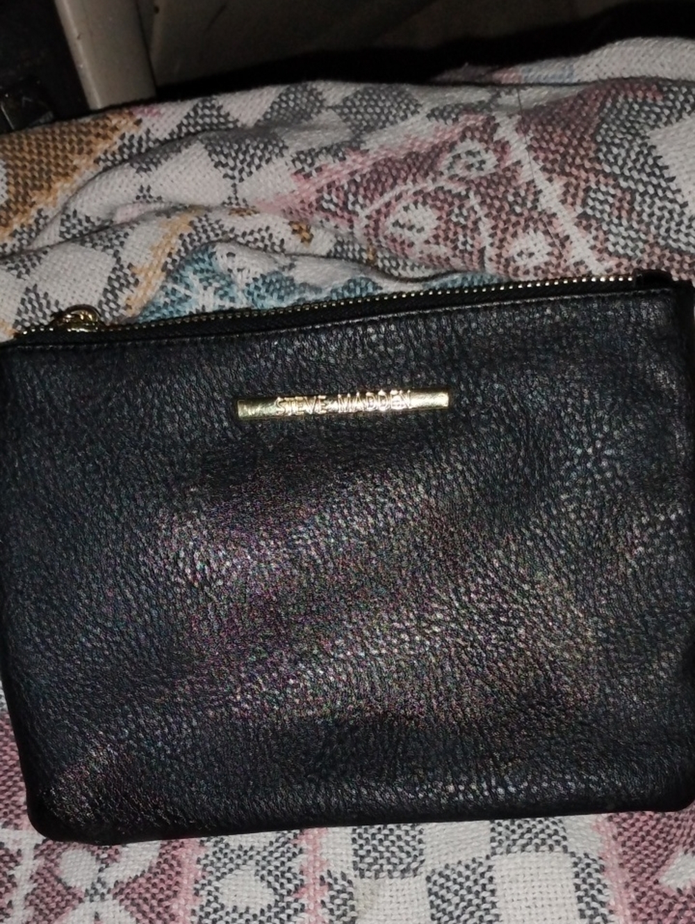 Steve Madden Black Leather Wristlet Clutch with Gold Accent